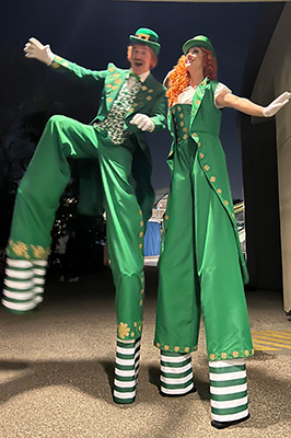 St Patrick's Day stilt walkers